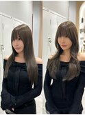 透明感オリーブベージュ×レイヤーカット