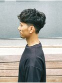 大人メンズの刈り上げ×ショートパーマ 辻堂メンズパーマ 黒髪