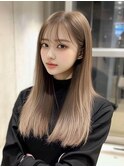 ロング　シースルーバング　ミルクティーベージュ　10代20代