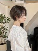 30代小顔ハンサムショート/シースルーバング/透明感ヘアカラー