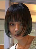 天神大名顔周りレイヤーカットミディアムボブタッセルボブパーマ