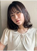 ピンクベージュシースルーバング小顔カットエアリーカール