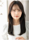 シースルーバング/暗髪/ストレートロング/ダークアッシュ/30代e