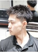 MEN'S/アップバングショート×フェード/黒髪/短髪