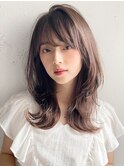 ★こなれミディ斜めバング美髪小顔カットくびれヘア#341e1119