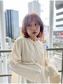 ソフトフェミニン×くびれボブ×ピンクベージュ