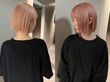 タッセルボブ×ピンクベージュ|バッサリカットの際のオーダー人気上位♪　ボブ|切りっぱなしボブ