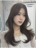 透明感カラーくびれヘアレイヤーカット前髪顔周りカット韓国ヘア