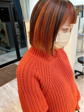 ウル(uLu.) 【セクションカラー】コントラストオレンジカラー/ボブスタイル