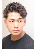 アップバングハードツイストスパイラルパーマツーブロック