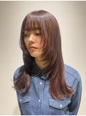 レイヤーカット/顔まわりレイヤー/チェリーレッド/ボルドー