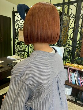 マイ ヘア デザイン 岡崎(MY hair design) 大人可愛いぷつっとボブ丸み立体感＊アプリコットオレンジ