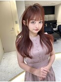 ★丸型逆三角ホワイトグレージュデジタルパーマチェリーブラウン
