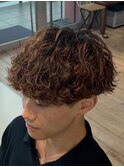原宿波巻きスパイラルパーマラウンドマッシュヘアブラウンカラー