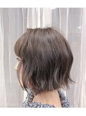 ミニボブ外ハネ切りっぱなし部分縮毛矯正40代アッシュブラウン