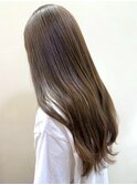 ストレートヘア オリーブグレージュ 髪質改善 透明感カラー