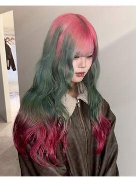 ピンク ミントルーツエンドデザイン グラデーション