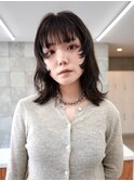 ニュアンスウルフ　透明感ブラウン　くせ毛風　ブリーチ無し