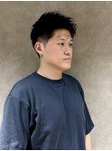 メンズ王道アップバングベリーショート黒髪ツーブロック