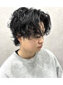 センターパート かきあげ スパイラルパーマ