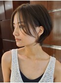 ベビーバングボブルフショコラベージュ小顔効果大人ショート前髪
