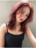 【ROSE】レイヤーカット_センターパート_ピンクカラー