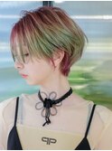 ショート美髪韓国ヘアおくれ毛顔周りレイヤー前髪カット_F0620