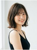 シースルーバング×ミディアムレイヤー/ブリーチなし暗髪カラー