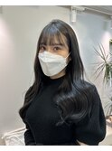 暗髪カラー韓国ロングヘアヨシンモリ アッシュグレージュカラー