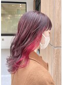 ヘアーメイクオズ&金あゆみ インナーレッド×ピンクパープル