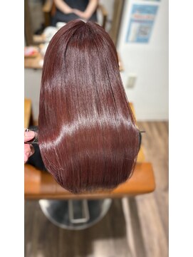 レアワンハナレ センター北美容院(lea/1 HANARE) ワインレッドカシスカラー×アルカリ酸熱トリートメント