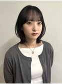 【YOKE】レイヤーボブくびれミディアムブルーブラック顔周り前髪