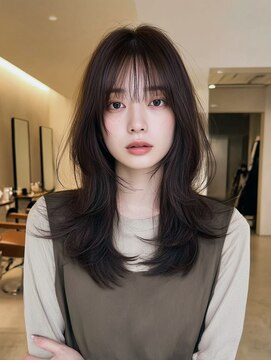 ケシキ 表参道 原宿(kesiki.) ミディアムレイヤー顔周りカットハッシュカットワンホンレイヤー