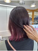 大人可愛いインナーカラーピンク切りっぱなしボブ