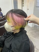 ラフ 原宿(L.a.a.g.f harajuku)&nbsp;デザインカラー/ピンク×ネオングリーン インナーカラー＠原宿