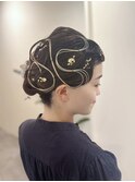 前髪ウェーブ×水引きアレンジ