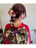 大人の華やかな和装編みおろしヘアアレンジ 着付け#3
