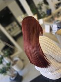 深めレッドカラー/ダブルカラー/艶髪ロングヘア/暖色系カラー