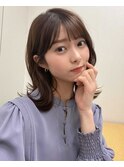 ミディアムレイヤー_斜めバンググレージュカラー_kiki0113