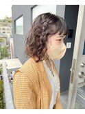 ボブパーマ/黒髪パーマ/切りっぱなしボブ/ショートボブ