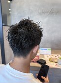 メンズパーマ短髪ツーブロック束感モテる黒髪シークレットパーマ