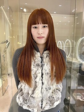 マイル 渋谷(mile) ブリーチなしオレンジカラー×顔周り小顔レイヤー