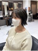 小顔、外ハネショートボブ/オリーブグレージュ