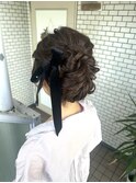 アップスタイル ヘアセット ベロアリボン