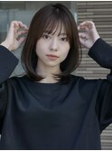 大人のふんわりミディレイヤー艶ベージュ20代30代40代×前髪あり