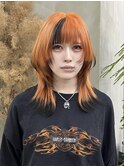 【GEEKS渋谷】オレンジ/ウルフ/顔周りレイヤー/夏カラー