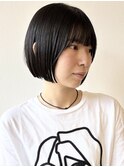 【モリオ松戸　石山】黒髪コンパクトボブミニボブ前髪あり耳掛け