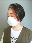 大人かわいい20代30代40代インナーカラーオレンジ×ショートボブ