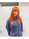 パッツと前髪/オン眉/姫カット/ダブルカラー/オレンジカラー