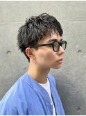 アップバングスパイキーショートフェザーパーマダークアッシュ